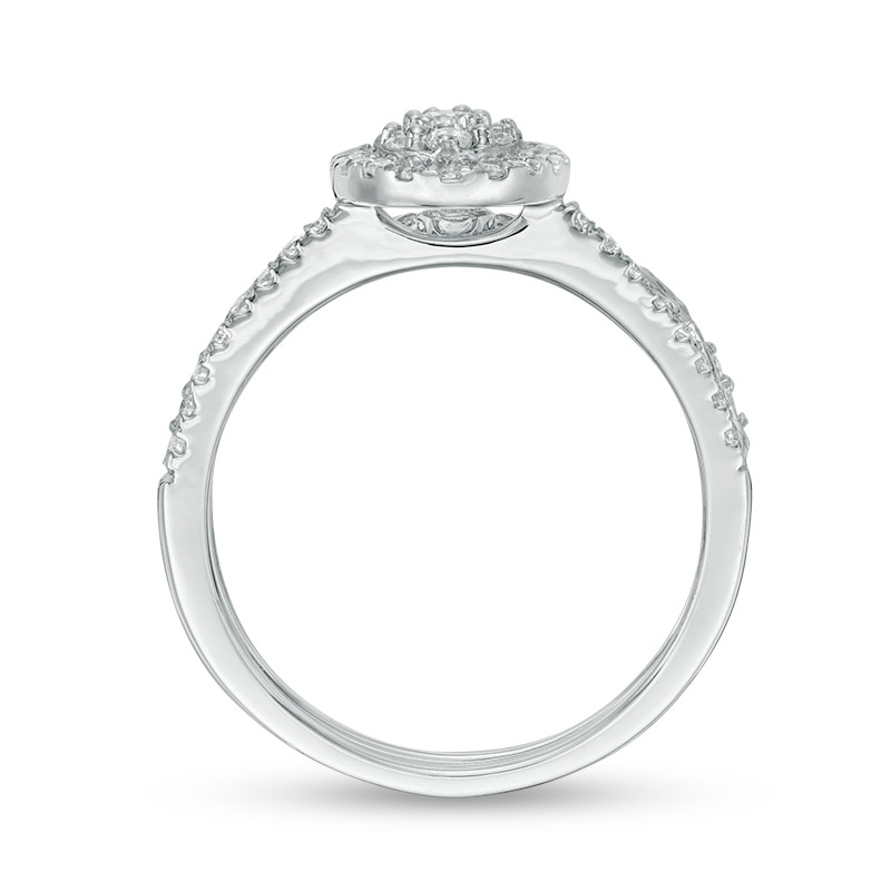Main Image 5 of 1/2 CT. T.W. Composite Oval Diamond Double Frame Bridal Set in 10K White Gold