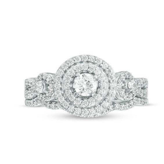 3/4 CT. T.w. Diamond Double Frame Twist Bridal Set in 10K White Gold