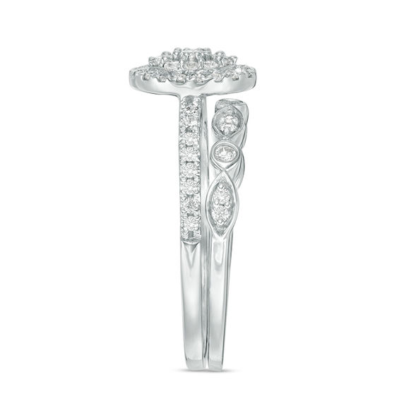 1/2 CT. T.w. Composite Oval Diamond Double Frame Bridal Set in 10K White Gold