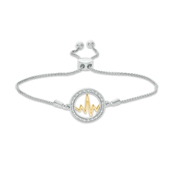 1/15 CT. T.W. Diamond Open Circle Heartbeat Bolo Bracelet in Sterling Silver and 10K Gold - 9.5"