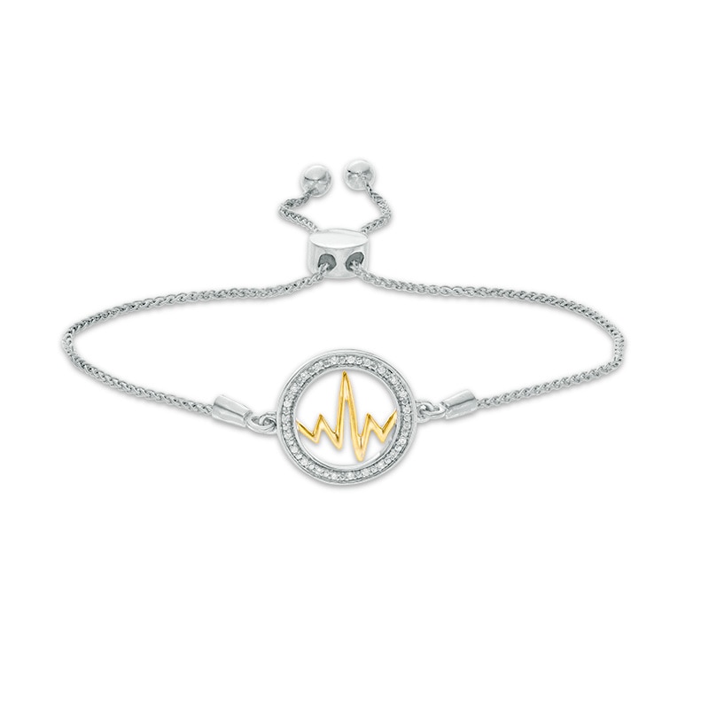 Main Image 1 of 1/15 CT. T.W. Diamond Open Circle Heartbeat Bolo Bracelet in Sterling Silver and 10K Gold - 9.5"