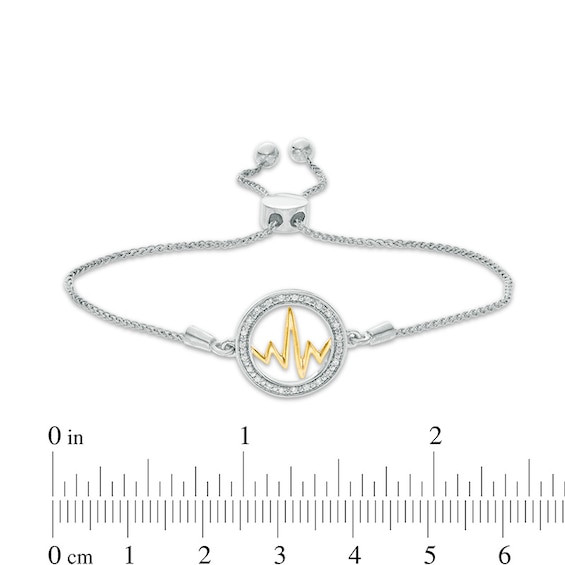 1/15 CT. T.w. Diamond Open Circle Heartbeat Bolo Bracelet in Sterling Silver and 10K Gold - 9.5"