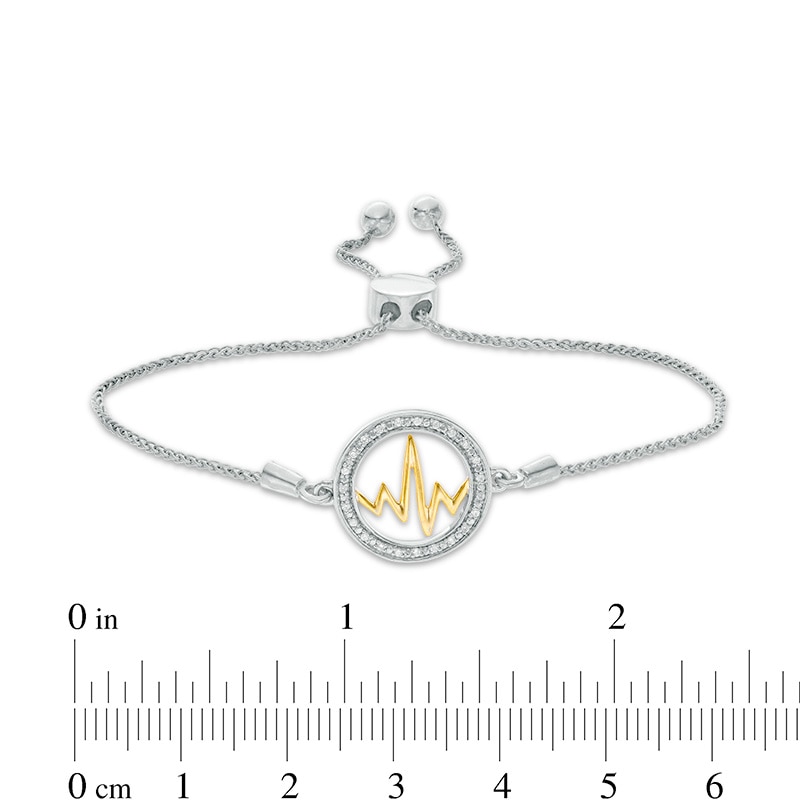 Main Image 2 of 1/15 CT. T.W. Diamond Open Circle Heartbeat Bolo Bracelet in Sterling Silver and 10K Gold - 9.5"