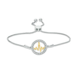 1/15 CT. T.W. Diamond Open Circle Heartbeat Bolo Bracelet in Sterling Silver and 10K Gold - 9.5"