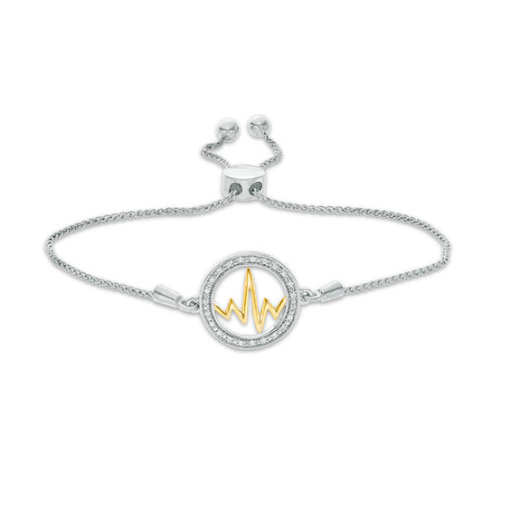 1/15 CT. T.w. Diamond Open Circle Heartbeat Bolo Bracelet in Sterling Silver and 10K Gold - 9.5"