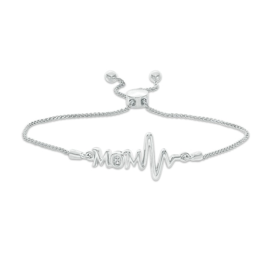 Diamond Accent Mom Heartbeat Bolo Bracelet in Sterling Silver - 9.5"