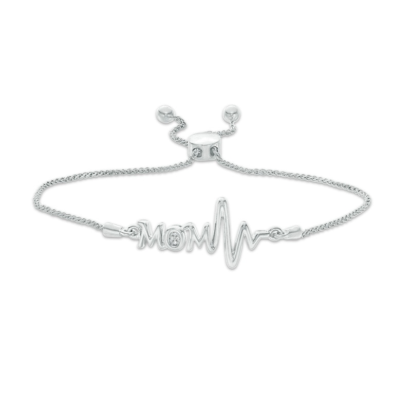 Main Image 1 of Diamond Accent "MOM" Heartbeat Bolo Bracelet in Sterling Silver - 9.5"