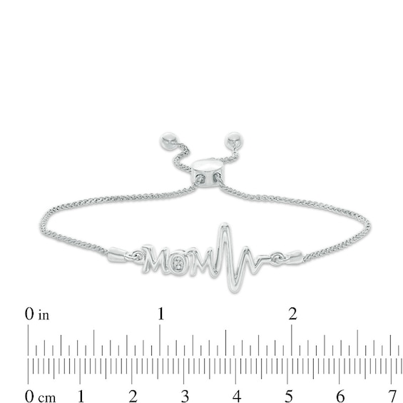Diamond Accent Mom Heartbeat Bolo Bracelet in Sterling Silver - 9.5"