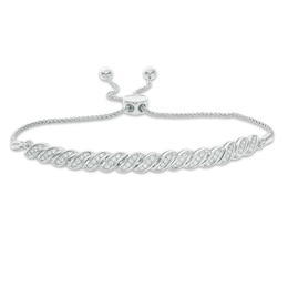 3/8 CT. T.W. Diamond "S" Curve Bolo Bracelet in Sterling Silver - 9.5"