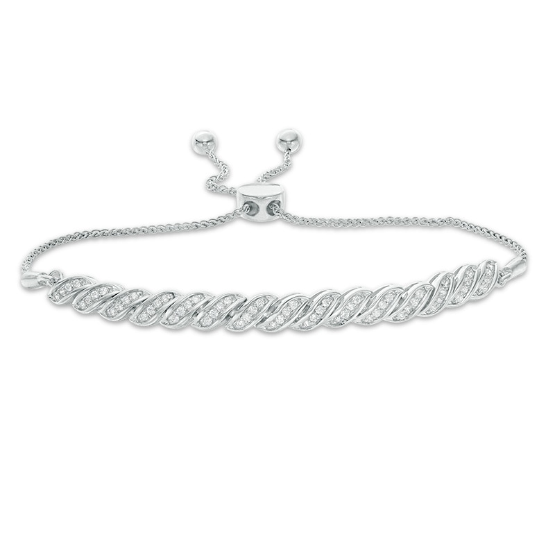 Main Image 1 of 3/8 CT. T.W. Diamond "S" Curve Bolo Bracelet in Sterling Silver - 9.5"