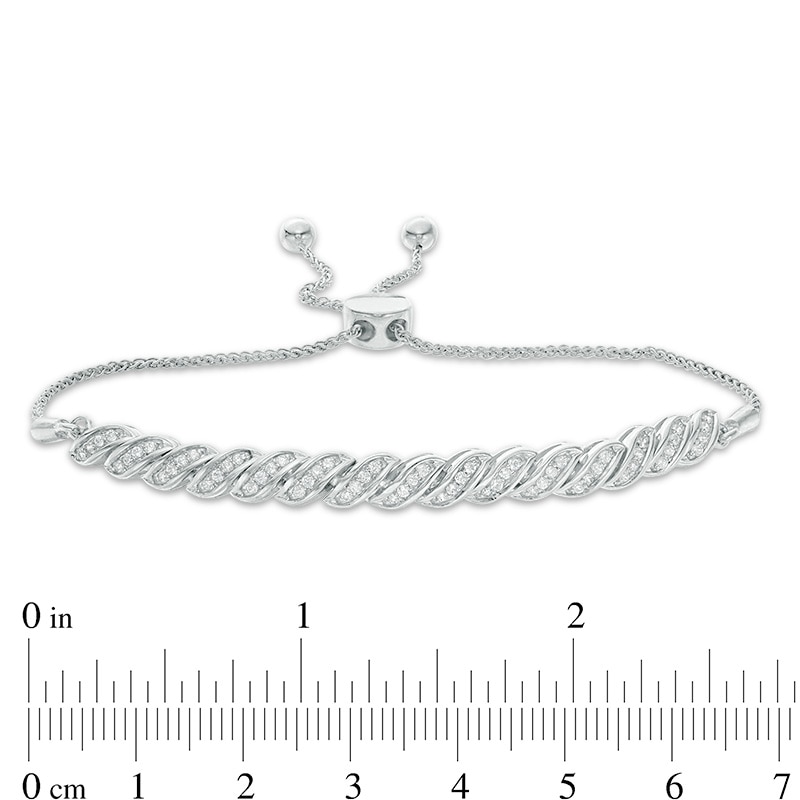 Main Image 2 of 3/8 CT. T.W. Diamond "S" Curve Bolo Bracelet in Sterling Silver - 9.5"