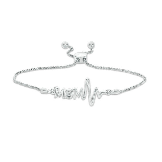 Diamond Accent Mom Heartbeat Bolo Bracelet in Sterling Silver - 9.5"