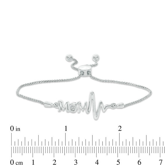 Diamond Accent Mom Heartbeat Bolo Bracelet in Sterling Silver - 9.5"