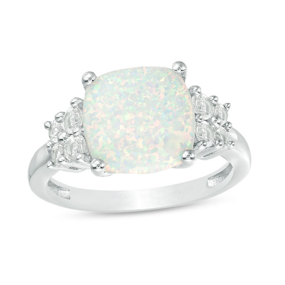10.0mm Cushion-Cut Lab-Created Opal and White Sapphire Double Stepped ...