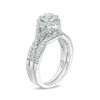 Thumbnail Image 2 of 6.0mm Lab-Created White Sapphire Frame Criss-Cross Shank Bridal Set in Sterling Silver