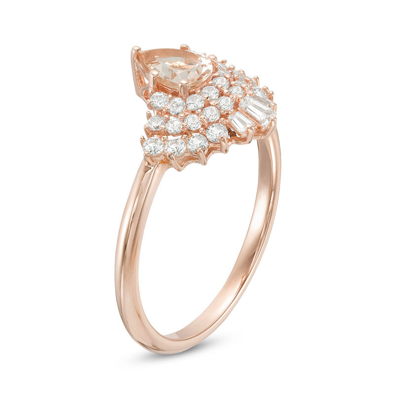 Pear-Shaped Morganite and Lab-Created White Sapphire Fan Ring in 10K Rose Gold