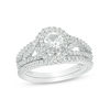 Thumbnail Image 1 of 5.0mm Lab-Created White Sapphire Frame Bypass Swirl Split Shank Bridal Set in Sterling Silver
