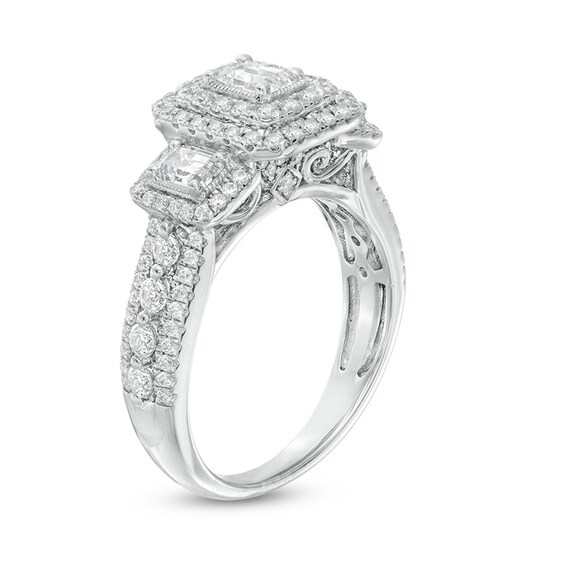 1-1/2 CT. T.w. Emerald-Cut Diamond Past Present Future® Double Frame Vintage-Style Engagement Ring in 14K White Gold