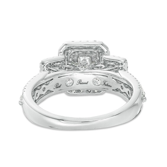 1-1/2 CT. T.w. Emerald-Cut Diamond Past Present Future® Double Frame Vintage-Style Engagement Ring in 14K White Gold