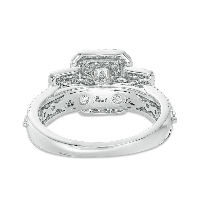 1-1/2 CT. T.W. Emerald-Cut Diamond Past Present Future® Double Frame Vintage-Style Engagement Ring in 14K White Gold