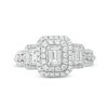 1-1/2 CT. T.W. Emerald-Cut Diamond Past Present Future® Double Frame Vintage-Style Engagement Ring in 14K White Gold