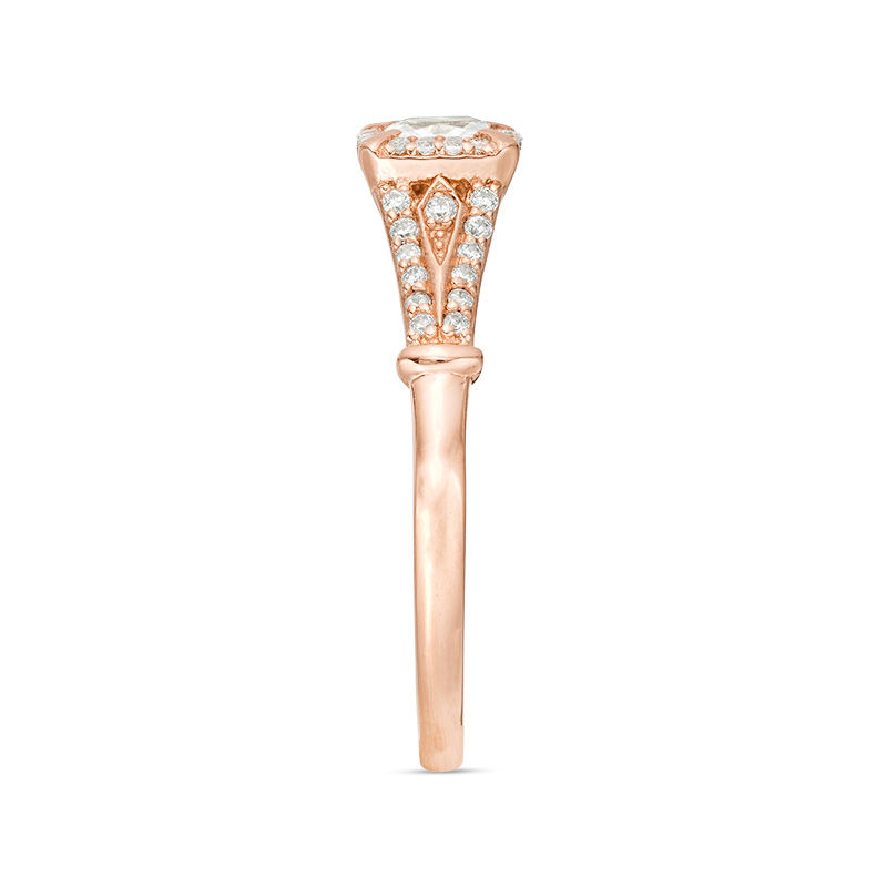 Main Image 3 of 1/3 CT. T.W. Emerald-Cut Diamond Frame Collar Engagement Ring in 14K Rose Gold