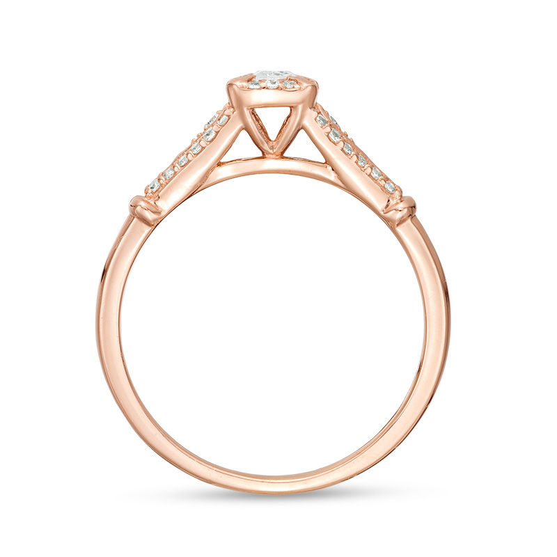 Main Image 4 of 1/3 CT. T.W. Emerald-Cut Diamond Frame Collar Engagement Ring in 14K Rose Gold
