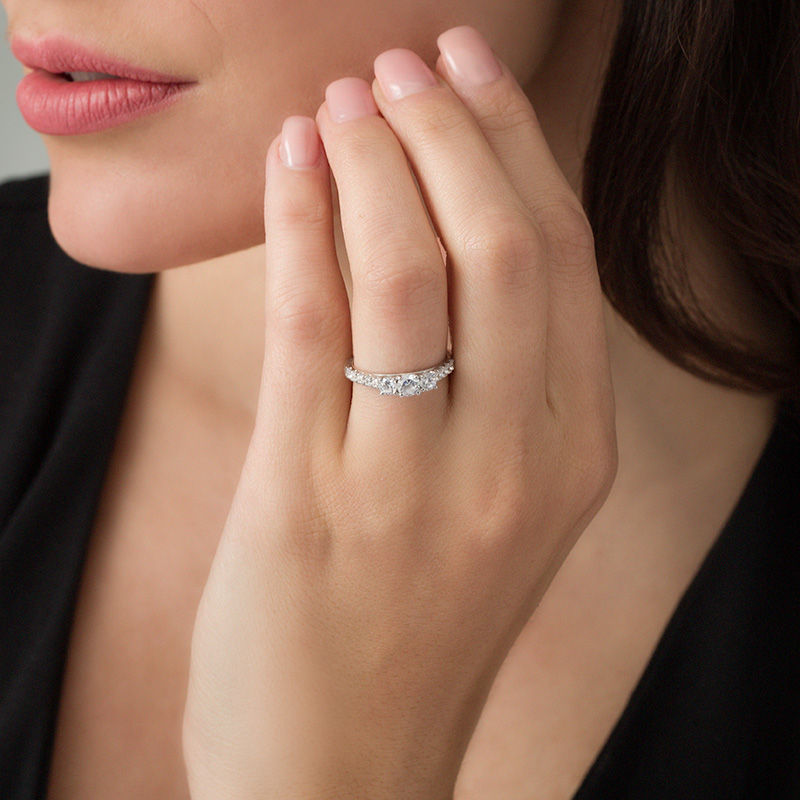 Main Image 3 of 1 CT. T.W. Diamond Past Present Future® Engagement Ring in 10K White Gold