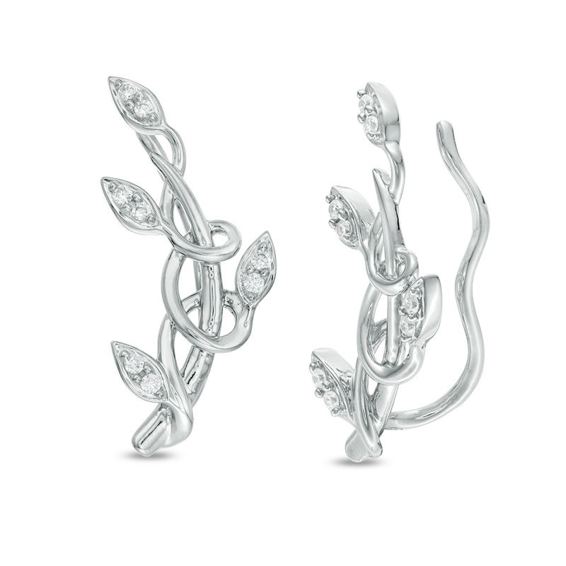 Main Image 1 of 1/6 CT. T.W. Diamond Entwined Vine Crawler Earrings in Sterling Silver