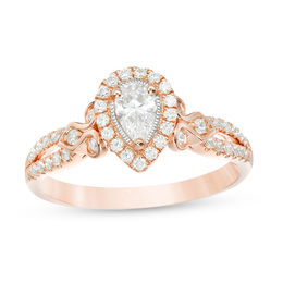 1/2 CT. T.W. Pear-Shaped Diamond Frame Tri-Sides Vintage-Style Engagement Ring in 14K Rose Gold