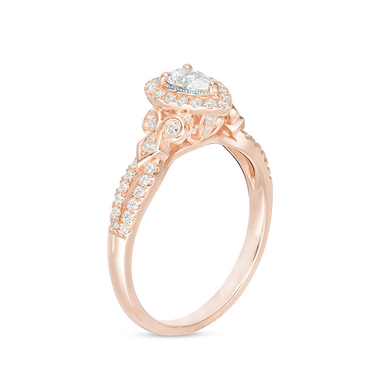 1/2 CT. T.W. Pear-Shaped Diamond Frame Tri-Sides Vintage-Style Engagement Ring in 14K Rose Gold