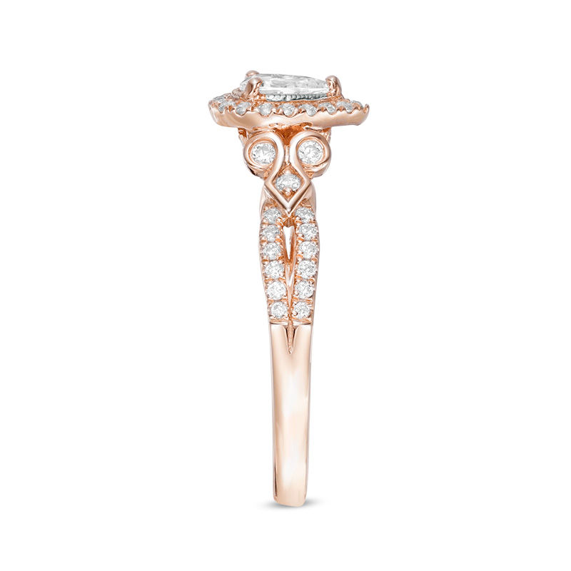 Main Image 3 of 1/2 CT. T.W. Pear-Shaped Diamond Frame Tri-Sides Vintage-Style Engagement Ring in 14K Rose Gold