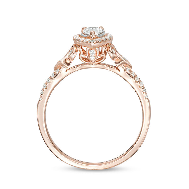 Main Image 4 of 1/2 CT. T.W. Pear-Shaped Diamond Frame Tri-Sides Vintage-Style Engagement Ring in 14K Rose Gold