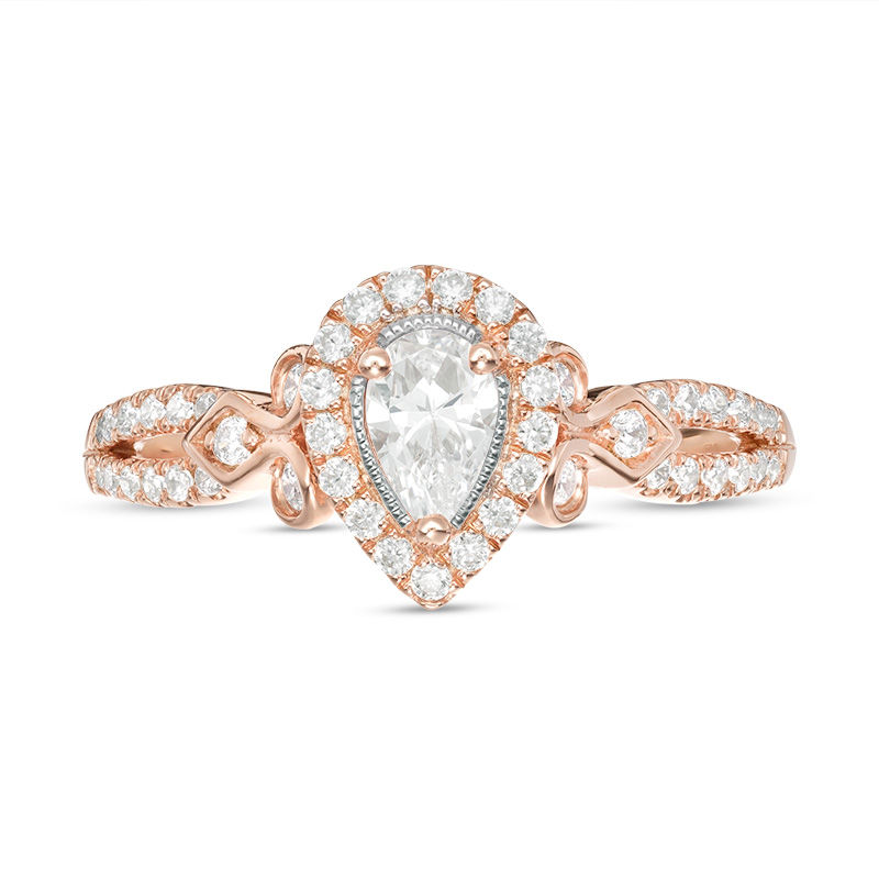 Main Image 5 of 1/2 CT. T.W. Pear-Shaped Diamond Frame Tri-Sides Vintage-Style Engagement Ring in 14K Rose Gold