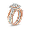 Thumbnail Image 2 of 7/8 CT. T.W. Composite Diamond Double Cushion Frame Art Deco Vintage-Style Three Piece Bridal Set in 14K Two-Tone Gold