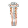 Thumbnail Image 4 of 7/8 CT. T.W. Composite Diamond Double Cushion Frame Art Deco Vintage-Style Three Piece Bridal Set in 14K Two-Tone Gold