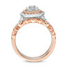 Thumbnail Image 5 of 7/8 CT. T.W. Composite Diamond Double Cushion Frame Art Deco Vintage-Style Three Piece Bridal Set in 14K Two-Tone Gold