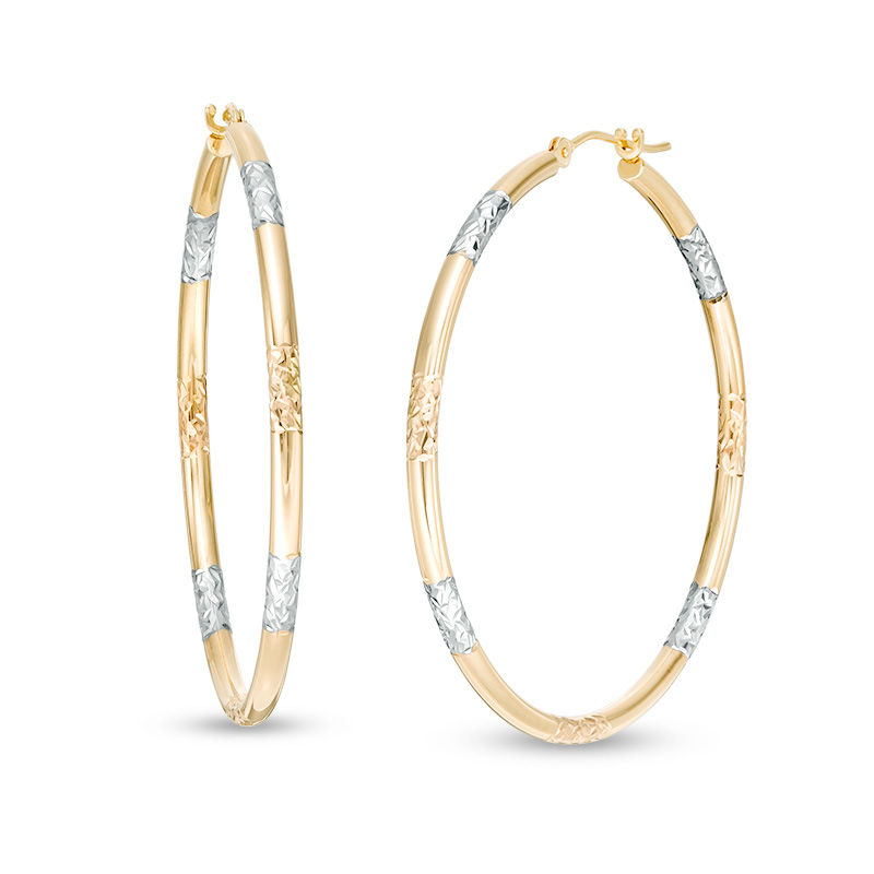 Main Image 1 of 40.0mm Diamond-Cut Hoop Earrings in 14K Gold with Rose and White Rhodium Plate