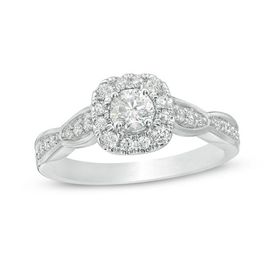 Love's Destiny by Zales 3/4 CT. T.w. Certified Diamond Cushion Frame Engagement Ring in 14K White Gold (I/I1)