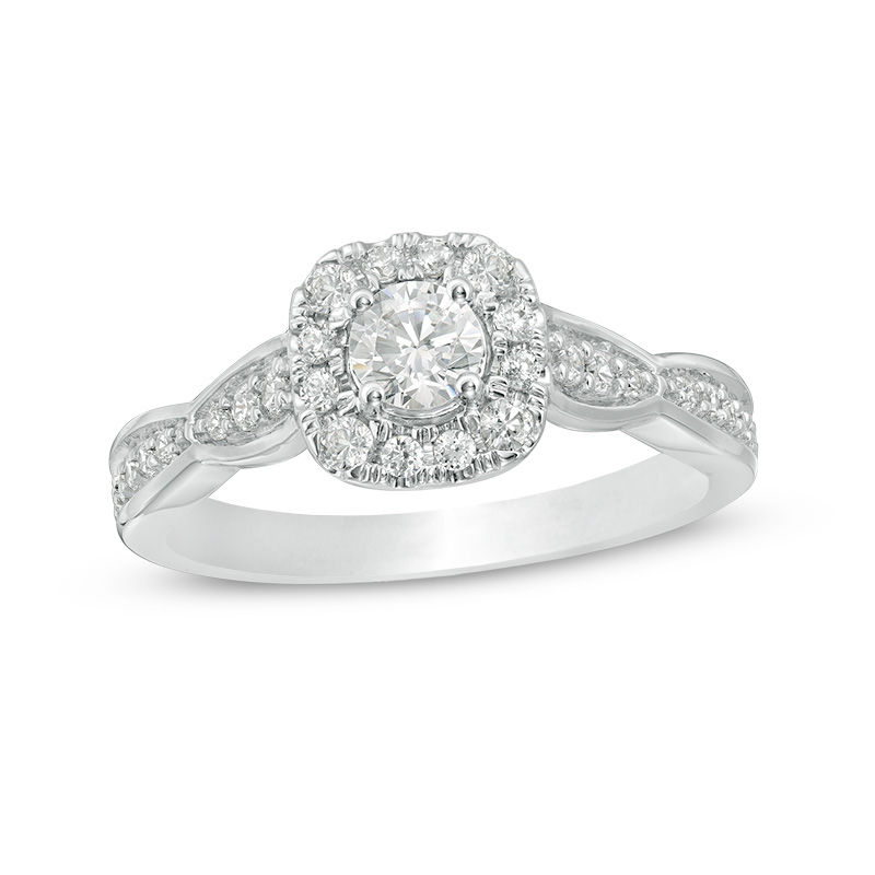 Love's Destiny by Zales 3/4 CT. T.W. Certified Diamond Cushion Frame Engagement Ring in 14K White Gold (I/I1)