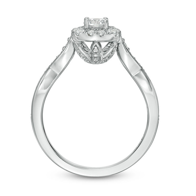 Main Image 5 of Love's Destiny by Zales 3/4 CT. T.W. Certified Diamond Cushion Frame Engagement Ring in 14K White Gold (I/I1)