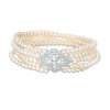 Thumbnail Image 1 of Freshwater Cultured Pearl and Lab-Created White Sapphire Vintage-Style Stretch Bracelet in Sterling Silver-7.5"