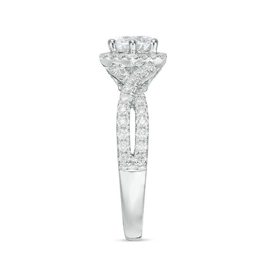 1-1/4 CT. T.w. Diamond Hexagon Frame Crossover Shank Engagement Ring in 14K White Gold