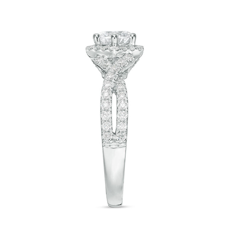 Main Image 3 of 1-1/4 CT. T.W. Diamond Hexagon Frame Crossover Shank Engagement Ring in 14K White Gold