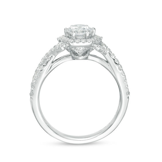 1-1/4 CT. T.w. Diamond Hexagon Frame Crossover Shank Engagement Ring in 14K White Gold