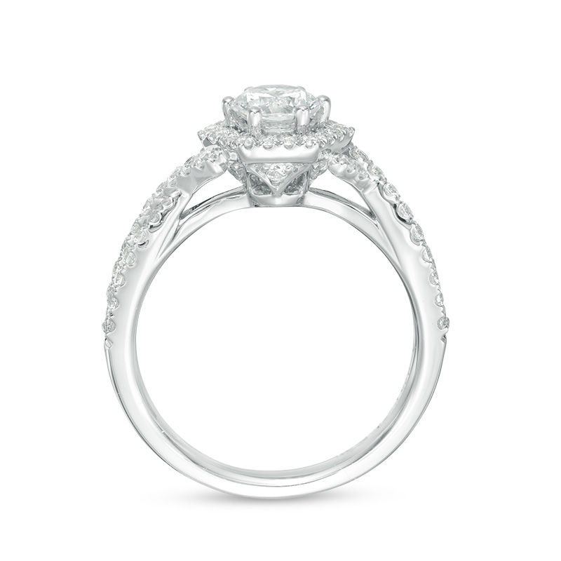 Main Image 4 of 1-1/4 CT. T.W. Diamond Hexagon Frame Crossover Shank Engagement Ring in 14K White Gold