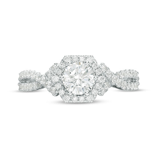 1-1/4 CT. T.w. Diamond Hexagon Frame Crossover Shank Engagement Ring in 14K White Gold