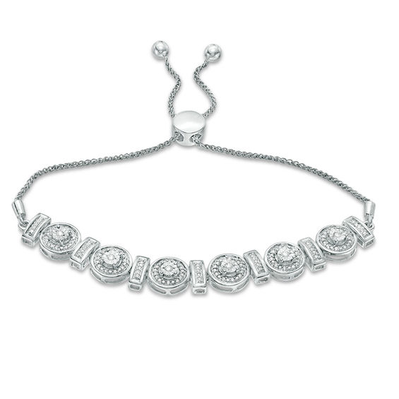 3/4 CT. T.W. Diamond Circle and Bar Alternating Bolo Bracelet in 10K White Gold - 9.5" 3/4 CT. T.W. Diamond Circle and Bar Alternating Bolo Bracelet in 10K White Gold - 9.5"
