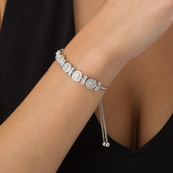 3/4 CT. T.W. Diamond Circle and Bar Alternating Bolo Bracelet in 10K White Gold - 9.5" 3/4 CT. T.W. Diamond Circle and Bar Alternating Bolo Bracelet in 10K White Gold - 9.5"