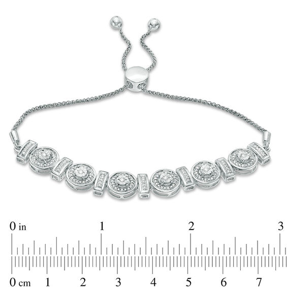 3/4 CT. T.W. Diamond Circle and 3/4 CT. T.W. Diamond Circle and Bar Alternating Bolo Bracelet in 10K White Gold - 9.5"
